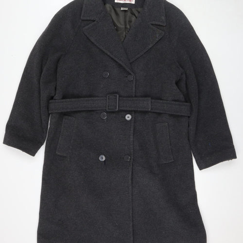 Anne Weyburn Women's Black Belted Overcoat UK 12