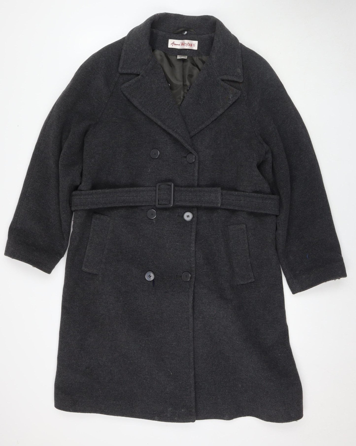 Anne Weyburn Women's Black Belted Overcoat UK 12
