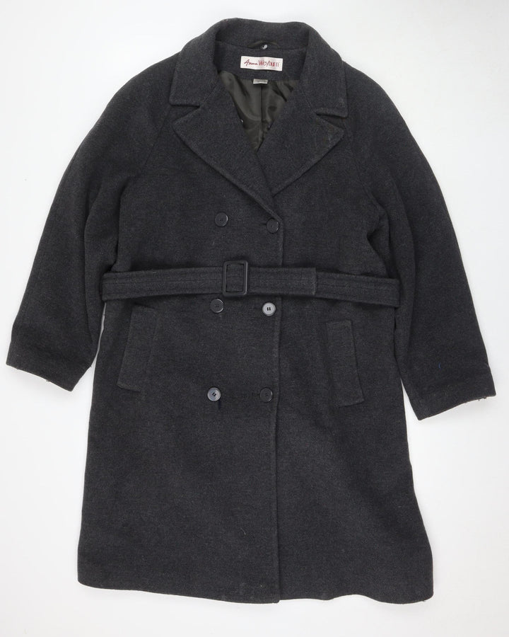 Anne Weyburn Women's Black Belted Overcoat UK 12