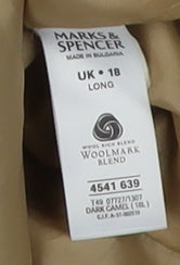 Marks and Spencer Women's Wool Blend Brown Overcoat Size 18