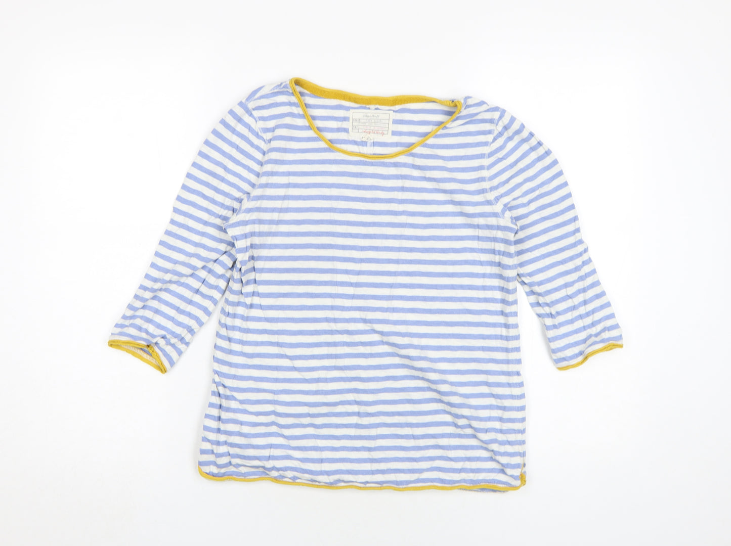 White Stuff Women's Blue Striped 3/4 Sleeve T-Shirt, Size 8