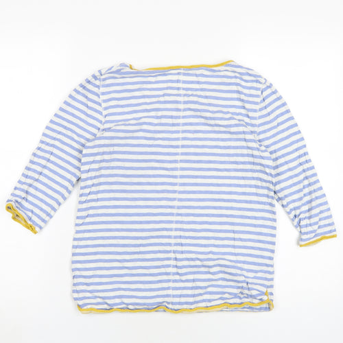 White Stuff Women's Blue Striped 3/4 Sleeve T-Shirt, Size 8