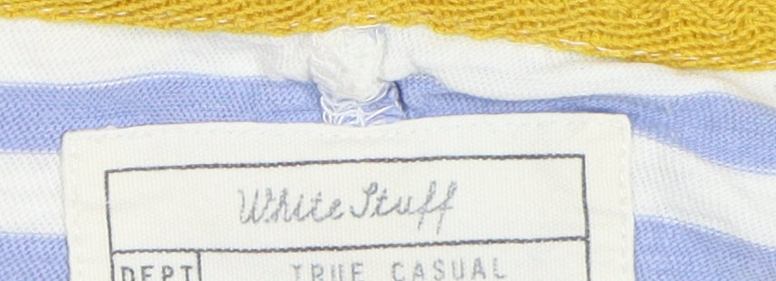 White Stuff Women's Blue Striped 3/4 Sleeve T-Shirt, Size 8