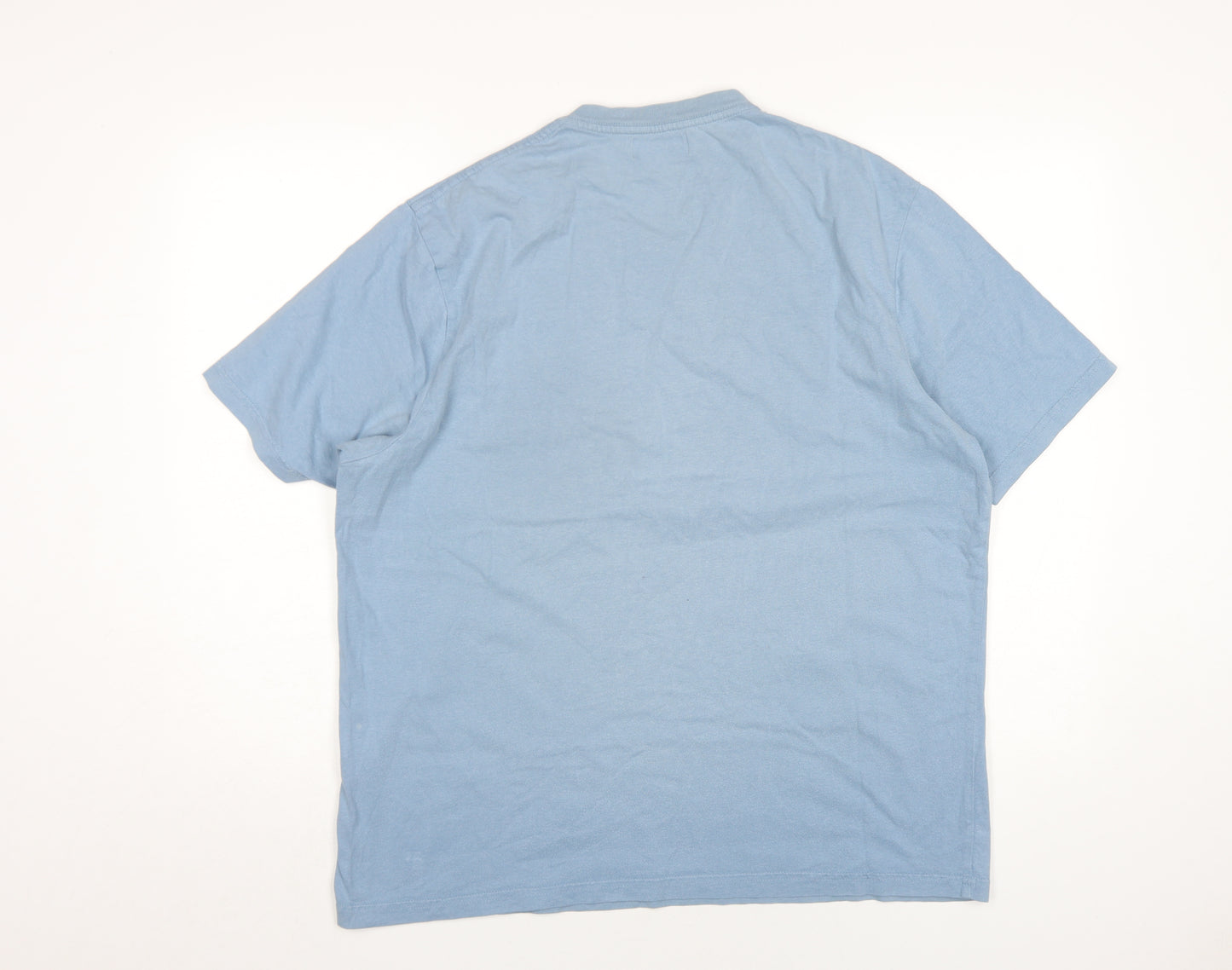 Marks & Spencer Men Blue V-Neck T-Shirt, Size L