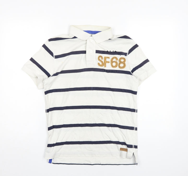 Esprit Men's White Striped Polo Shirt M Casual