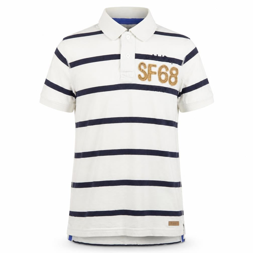 Front view of ESPRIT Men's White Striped Polo Shirt M Casual
