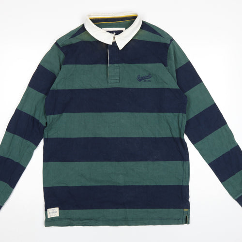 Brakeburn Men's Green Blue Striped Long Sleeve Polo