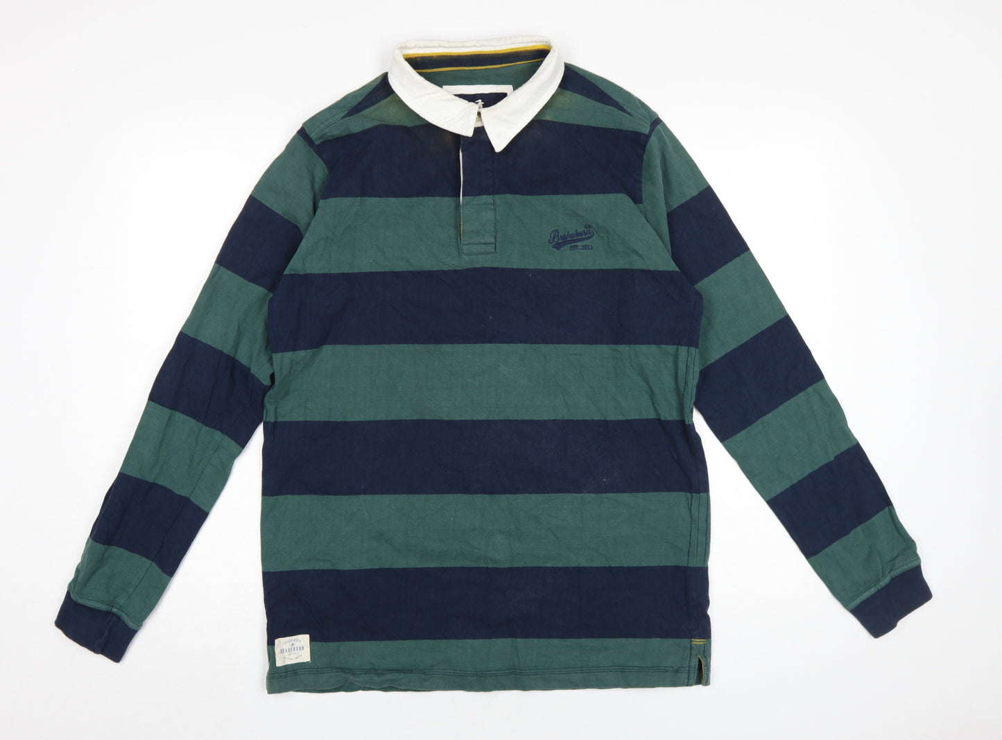 Brakeburn Men's Green Blue Striped Long Sleeve Polo