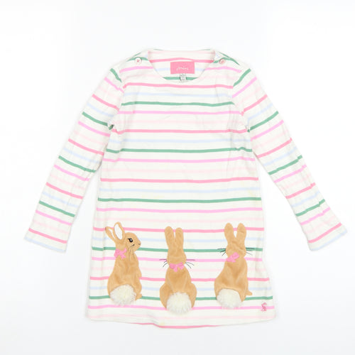 Joules Girls Pastel Striped Long Sleeve Dress, 5Yrs, Cotton