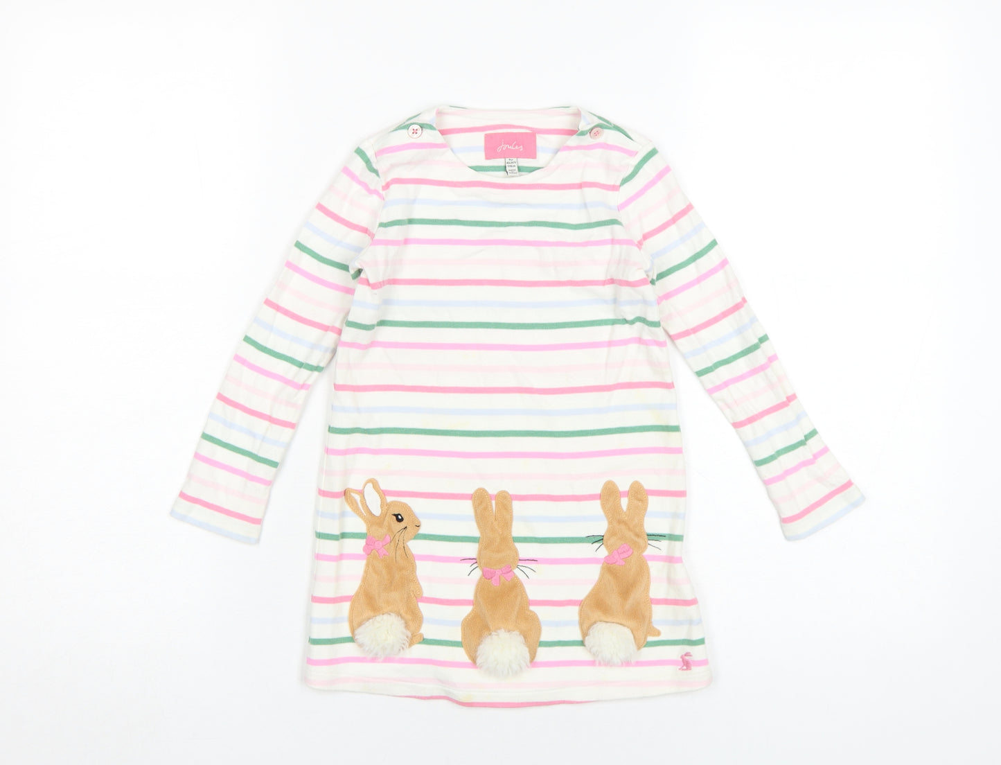 Joules Girls Pastel Striped Long Sleeve Dress, 5Yrs, Cotton