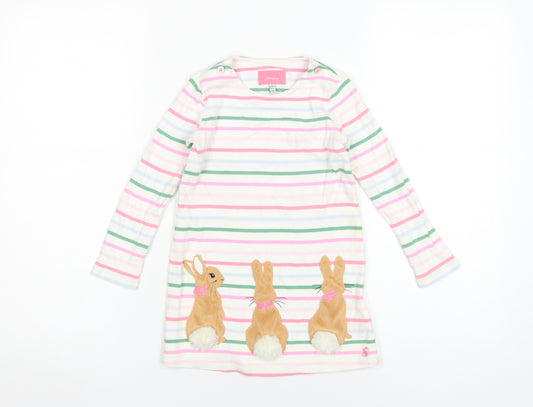 Joules Girls Pastel Striped Long Sleeve Dress, 5Yrs, Cotton