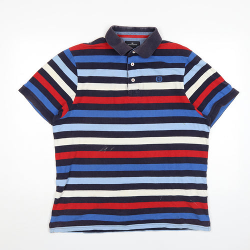 Marks and Spencer Men's Multicoloured Striped Polo - Size L