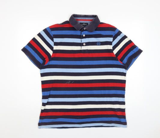 Marks and Spencer Men's Multicoloured Striped Polo - Size L