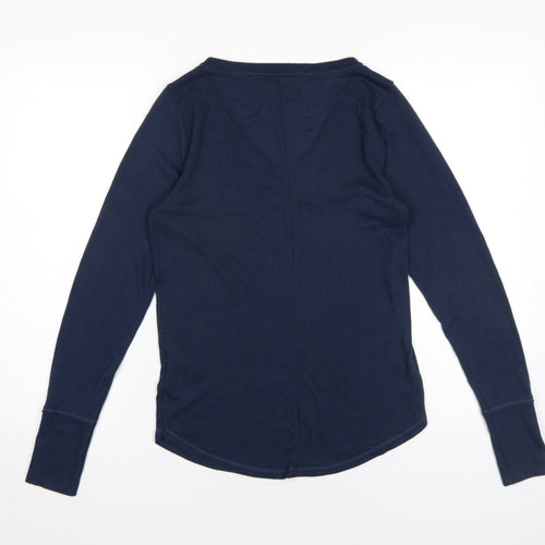 Hollister Women's Blue V-Neck Long Sleeve T-Shirt L