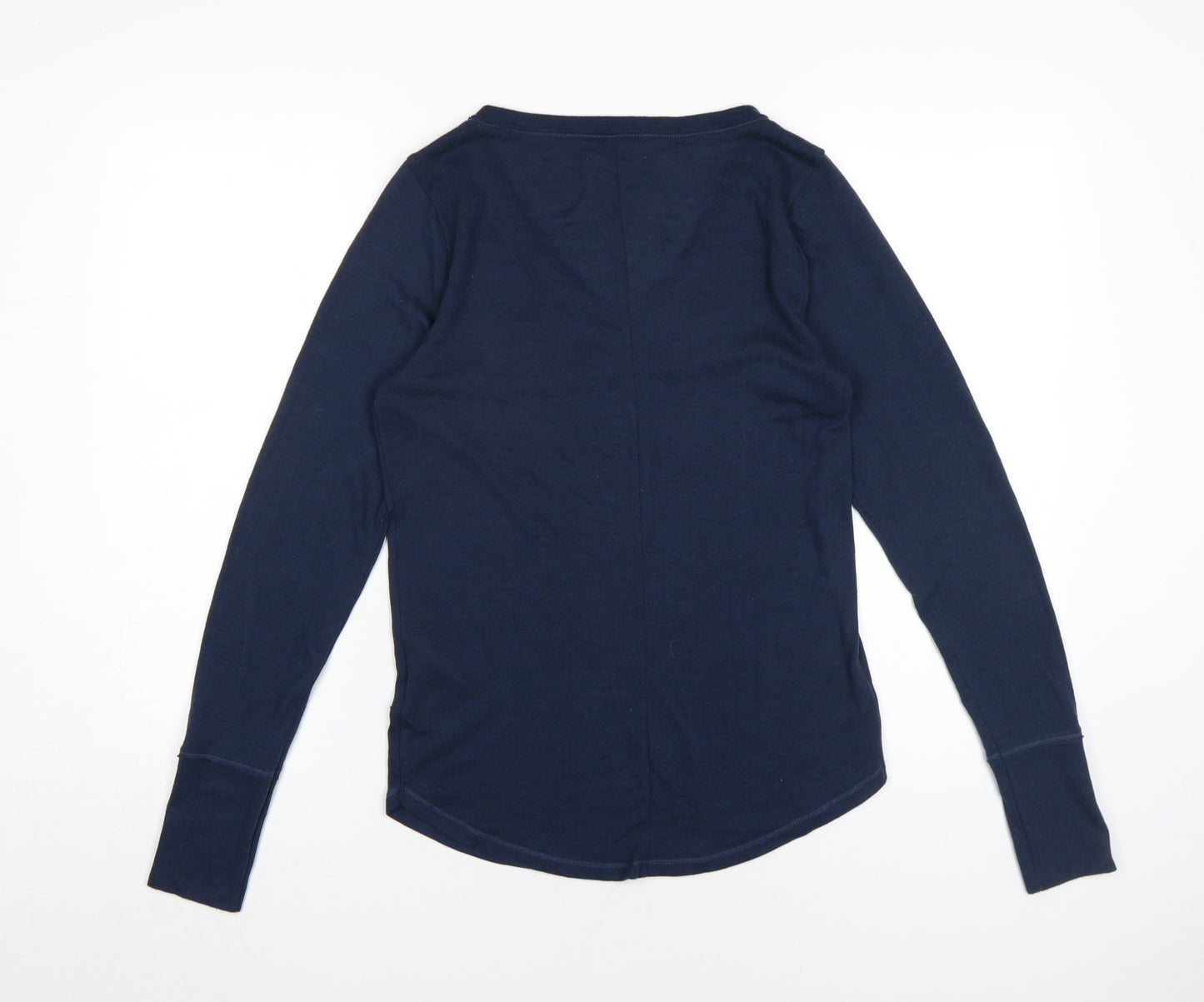 Hollister Women's Blue V-Neck Long Sleeve T-Shirt L