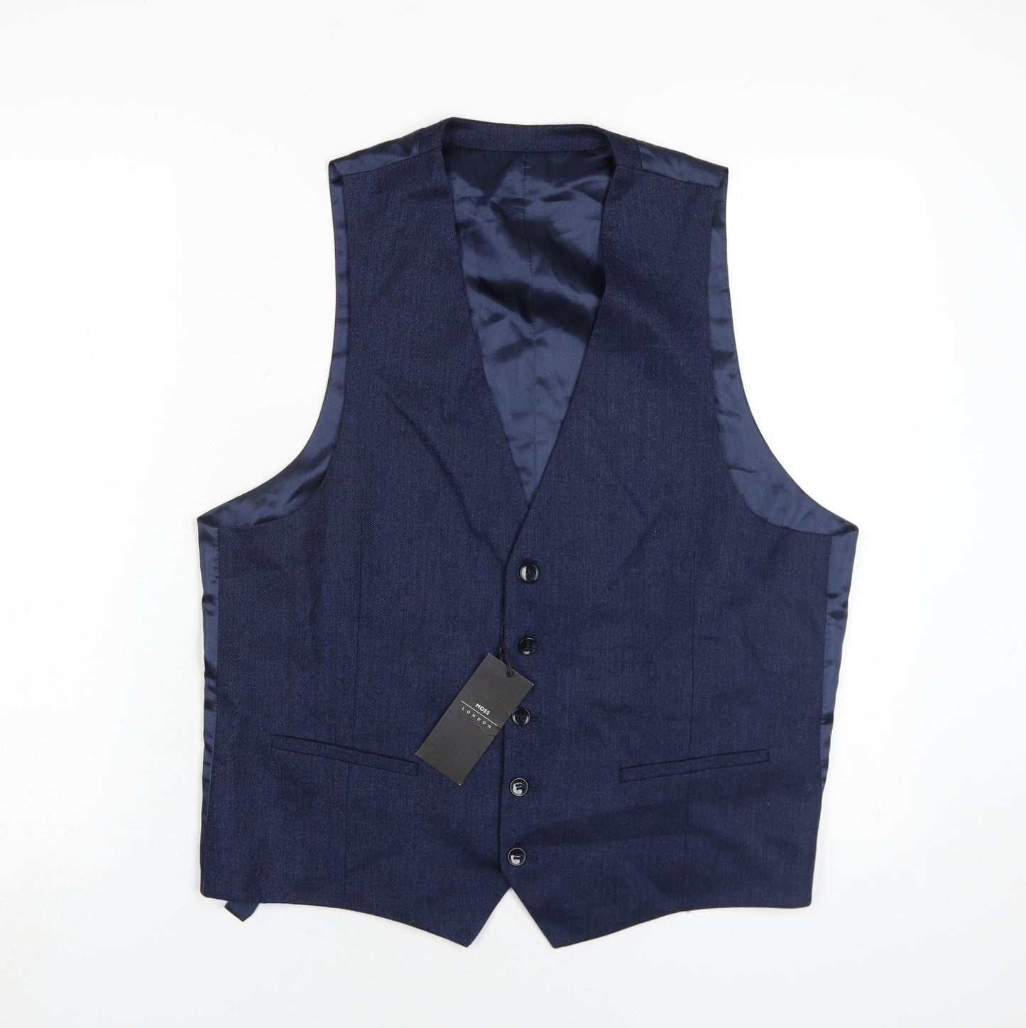 Moss London Men's Blue Suit Waistcoat, Size 42, Formal