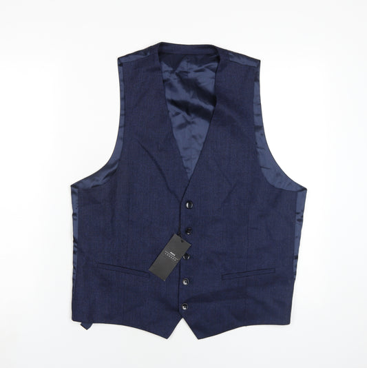 Moss London Men's Blue Suit Waistcoat, Size 42, Formal