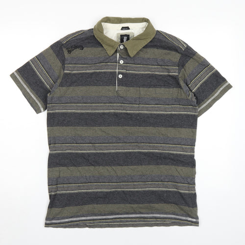 Billabong Men's Grey Striped Polo, Size L, Slim Fit