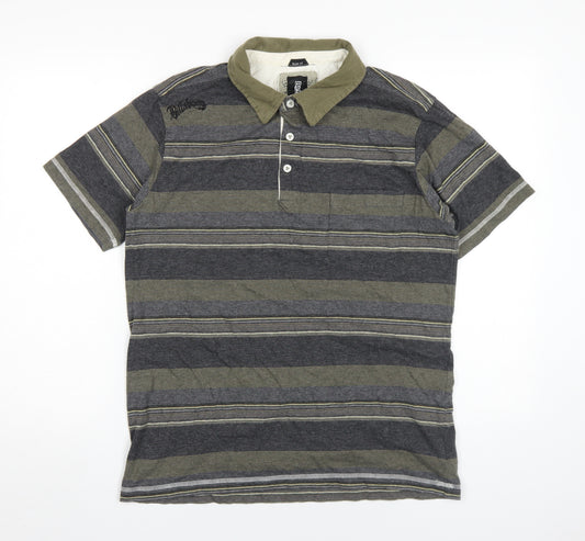 Billabong Men's Grey Striped Polo, Size L, Slim Fit