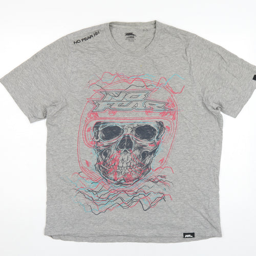 No Fear Men's Grey Skull Graphic T-Shirt, L