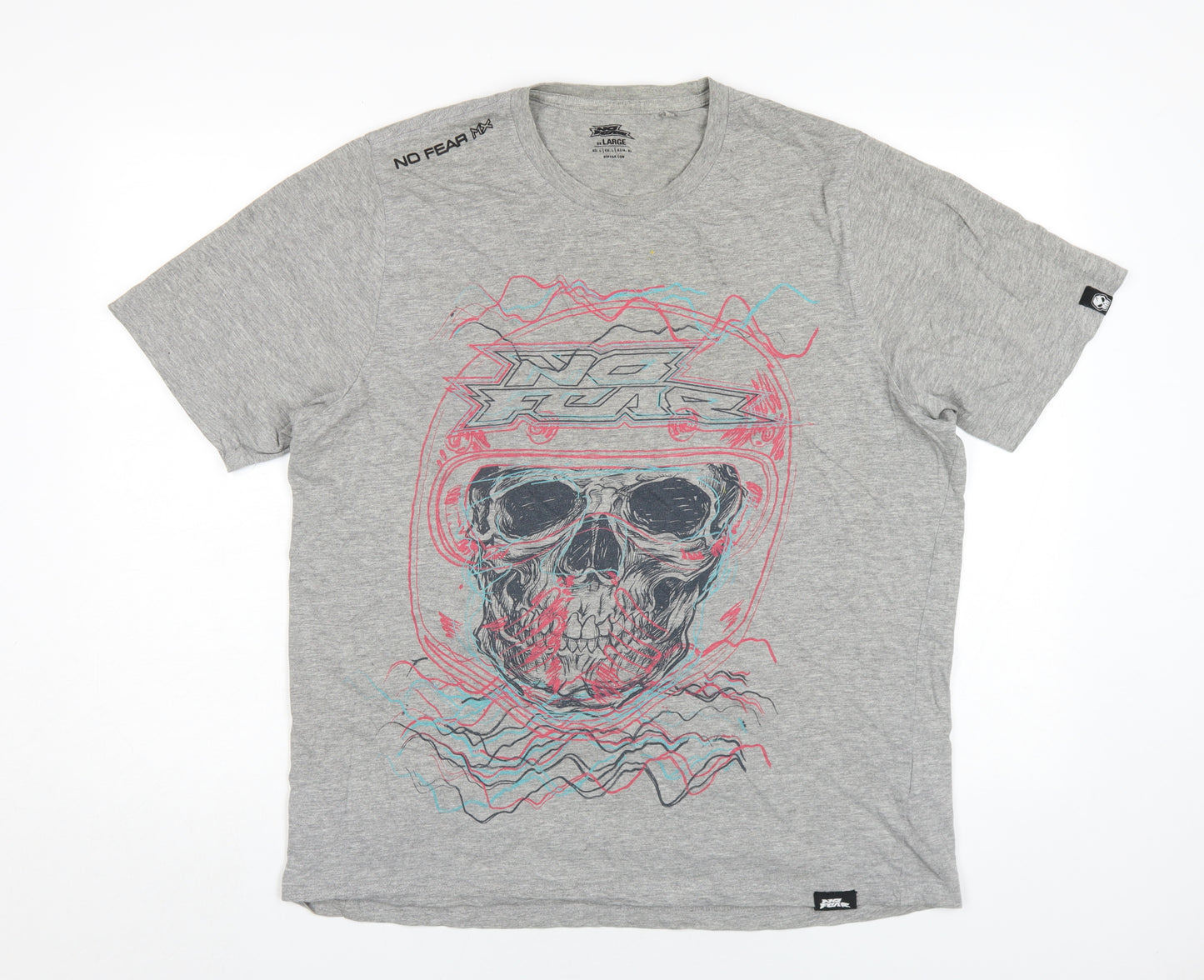 No Fear Men's Grey Skull Graphic T-Shirt, L