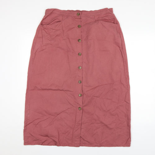 Orvis Women's Pink Midi Skirt Size 14 Button Casual