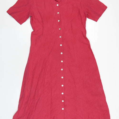 Selective Women's Red Silk Linen Shirt Dress Size 14