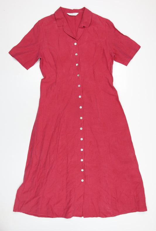 Selective Women's Red Silk Linen Shirt Dress Size 14