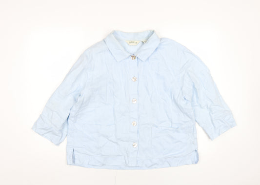 Orvis Women's Blue Linen Button-Up, Size M, Spring Style