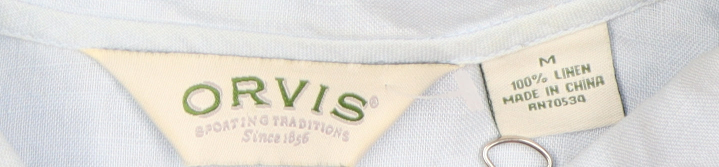 Orvis Women's Blue Linen Button-Up, Size M, Spring Style