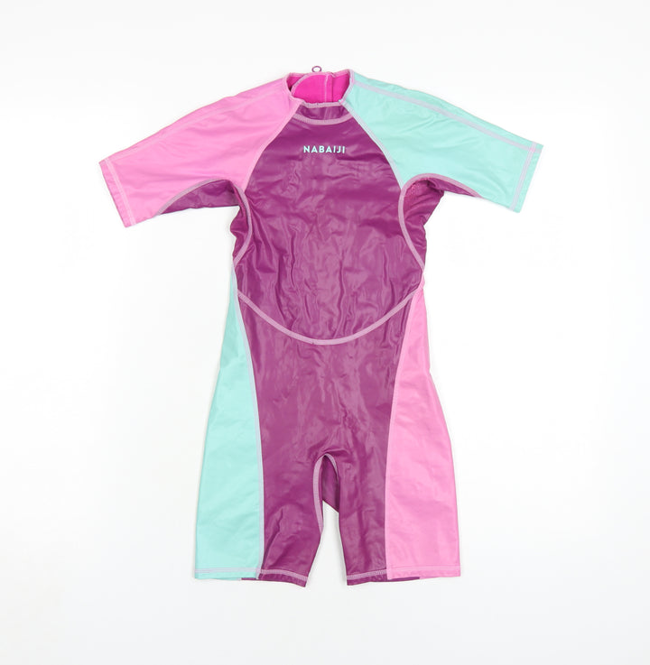 Decathlon Unisex Kids Rash Guard, Pink/Purple/Green, 6 Years
