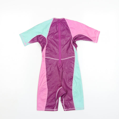 Decathlon Unisex Kids Rash Guard, Pink/Purple/Green, 6 Years
