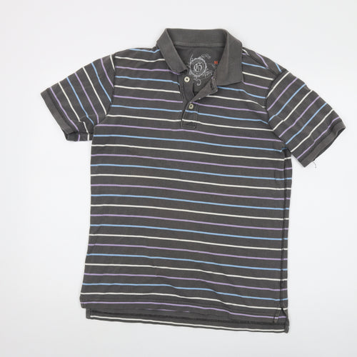 GAP Men's Grey Striped Polo Shirt M Short Sleeve Casual