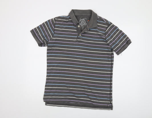 GAP Men's Grey Striped Polo Shirt M Short Sleeve Casual