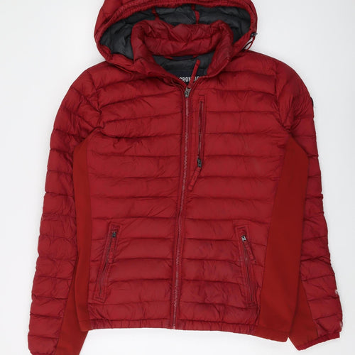 Abercrombie Men's Red Hooded Puffer Jacket Size L