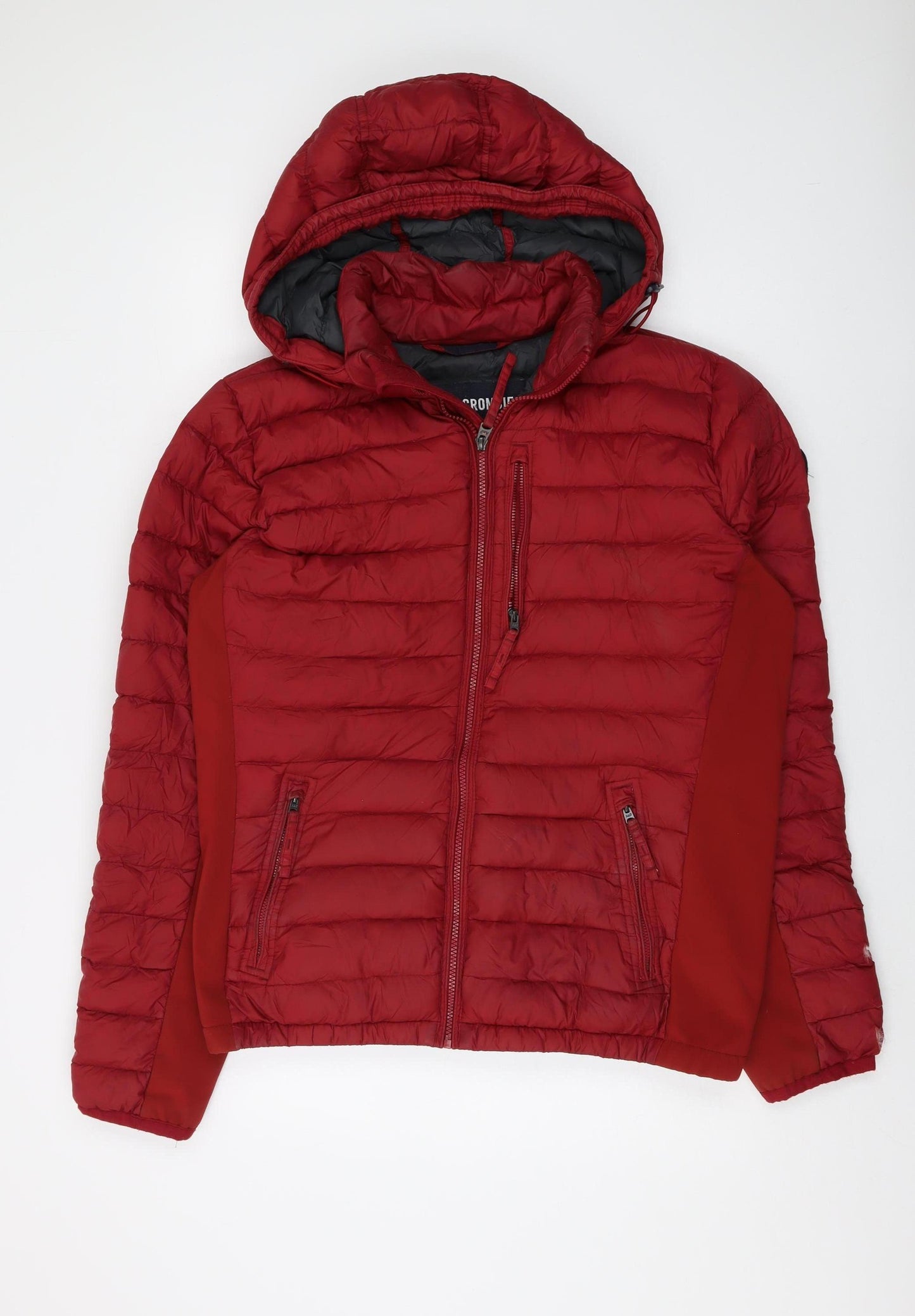 Abercrombie Men's Red Hooded Puffer Jacket Size L