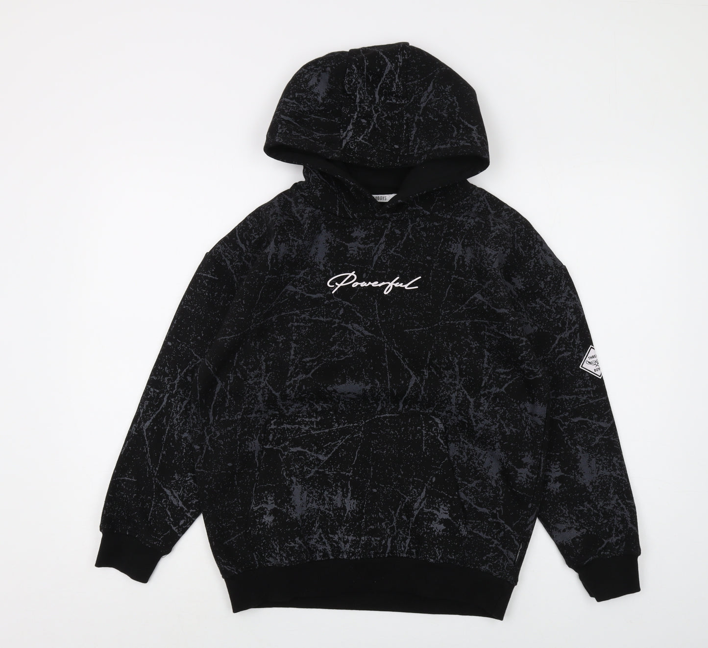 Threadboys Boys Black Graphic Print Pullover Hoodie, 11-12 Years