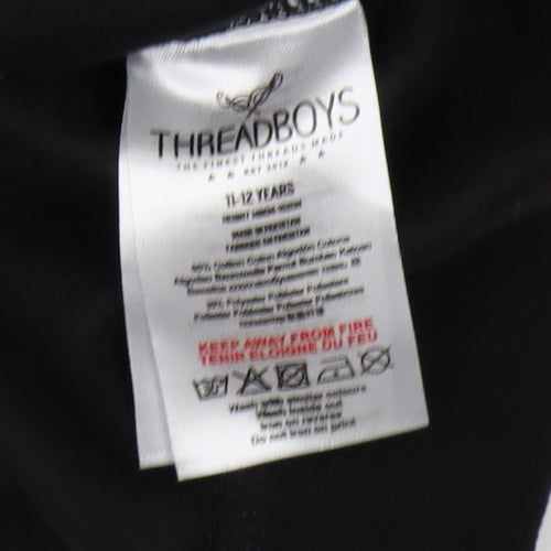 Threadboys Boys Black Graphic Print Pullover Hoodie, 11-12 Years