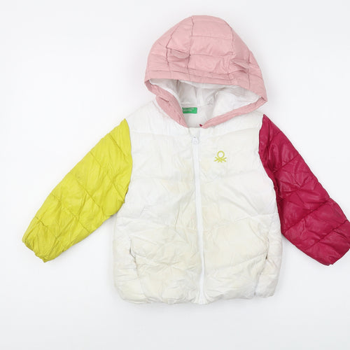 Benetton Girls Pink Multicolour Puffer Jacket Age 2-3