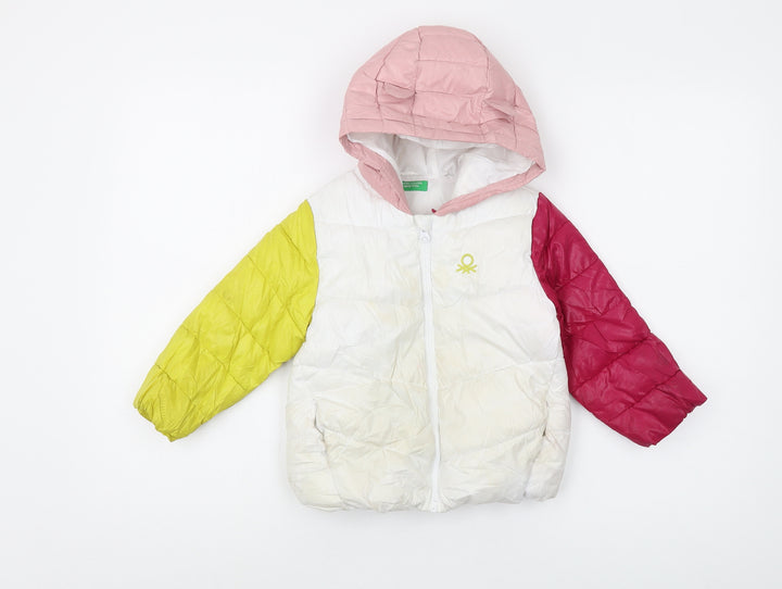 Benetton Girls Pink Multicolour Puffer Jacket Age 2-3