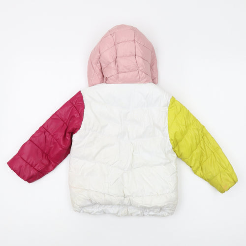 Benetton Girls Pink Multicolour Puffer Jacket Age 2-3