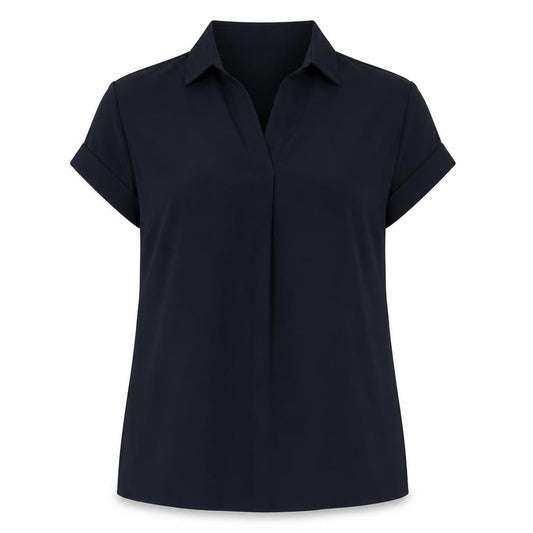 Front view of Tommy Hilfiger Women's Blue Collared Blouse, size 2