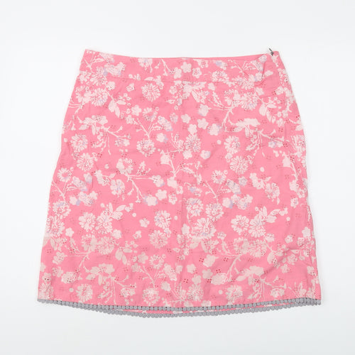 White Stuff Women's Pink Floral Knee-Length Skirt, Size 14