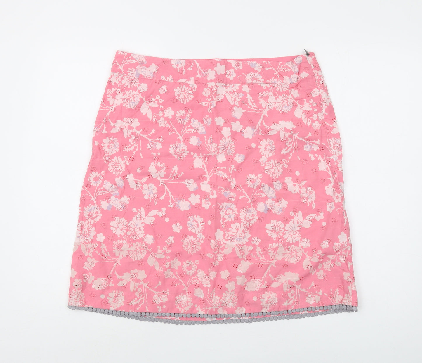 White Stuff Women's Pink Floral Knee-Length Skirt, Size 14