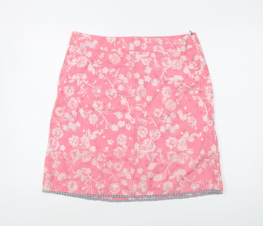 White Stuff Women's Pink Floral Knee-Length Skirt, Size 14