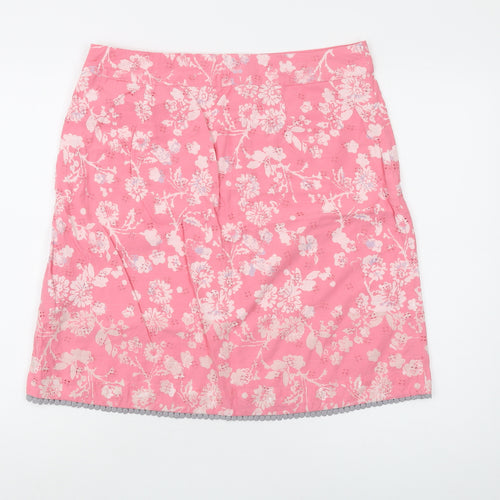 White Stuff Women's Pink Floral Knee-Length Skirt, Size 14