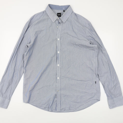 Hugo Boss Men's Blue XL Slim Fit Striped Shirt