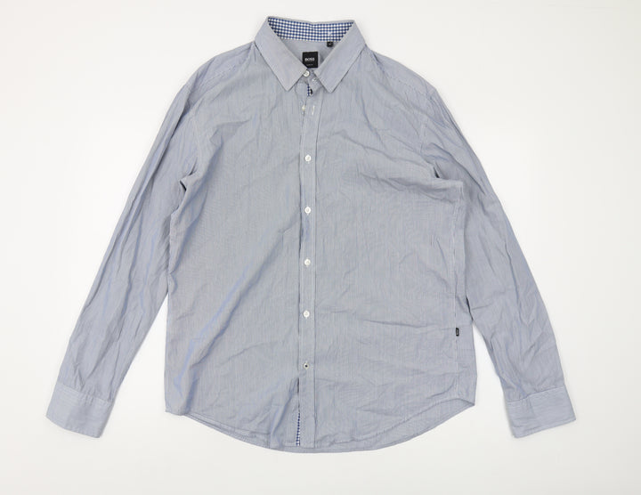 Hugo Boss Men's Blue XL Slim Fit Striped Shirt