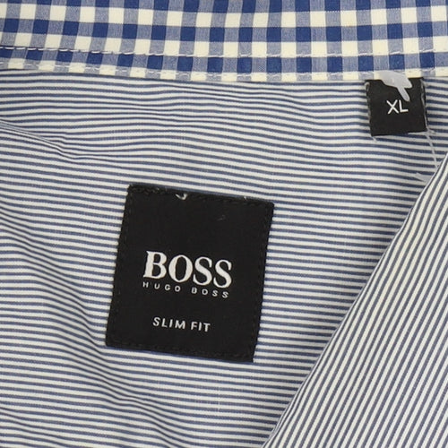 Hugo Boss Men's Blue XL Slim Fit Striped Shirt