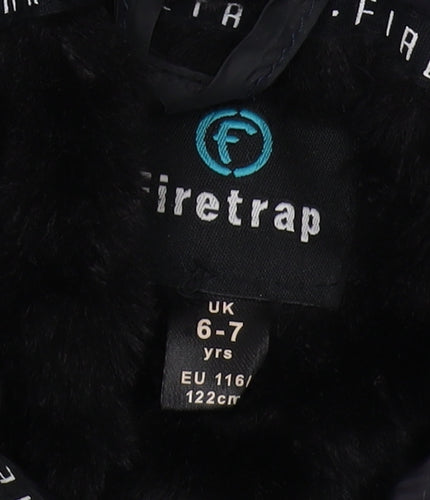 Firetrap Boys Black Puffer Jacket 6-7 Winter Hooded